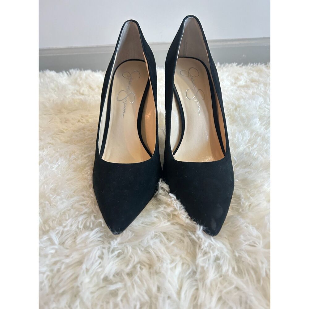 Jessica Simpson Black Suede Tiger Stripe Block Heel Pumps Size 8.5